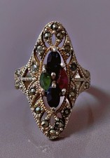 Ancienne bague marquise argent saphir marcassite rubis bague ancienne argent T52