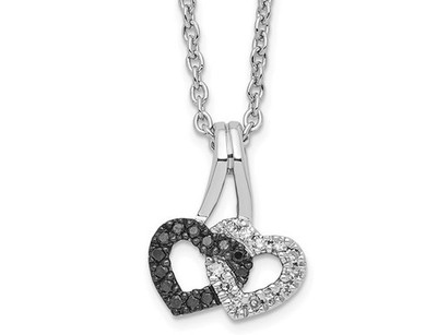 1/10 Carat (ctw) Black & White Diamond Heart Pendant Sterling Silver