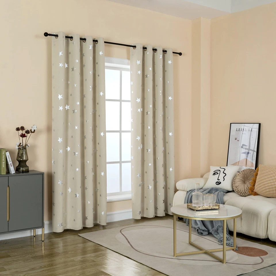 2 PEZZI Tende Oscuranti Fantasia Stelle Argentate Tenda per Interni Varie Misure - Immagine 2 di 4