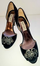 Badgley Mischka Dark Navy Jeweled Open Toe Heeled Pumps Size 6M