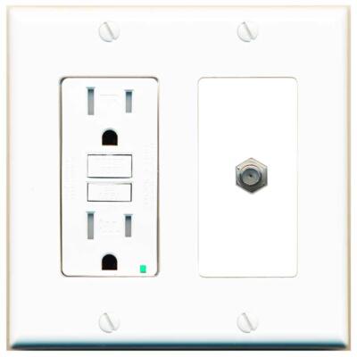 RiteAV 1 Port Coax Cable TV F-Type Wall Plate GFCI [White]
