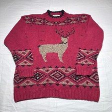 Vintage 1990s Eddie Bauer Hand Knit Reindeer Christmas Sweater Women s Sz Small