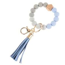 9" Handmade Acrylic Bead Leather Tassel Keychain Gold-Tone New Free Ship 9612