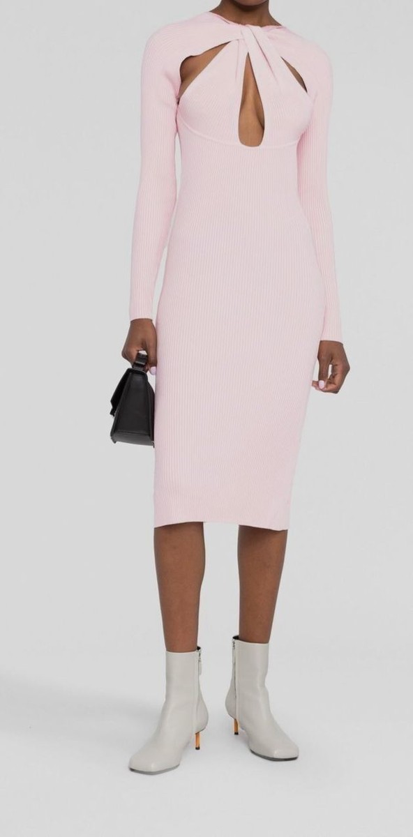 $735 Coperni Women's Pink Cut-Out Twisted-Neck Sheath Dress Size S