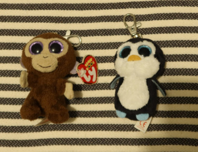 NEU w 2x TY Beanie Boos Glubschi Coconut Affe und Pinguin Schlüsselanhänger