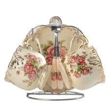 YOLIFE Tea Cups and Saucers Set of 2, Porcelain Floral Tea Cups Set with Hold...