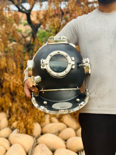 Casque de plongée sous-marine noir | casque de plongée noir authentique de la marine américaine Mark V - Photo 1/6