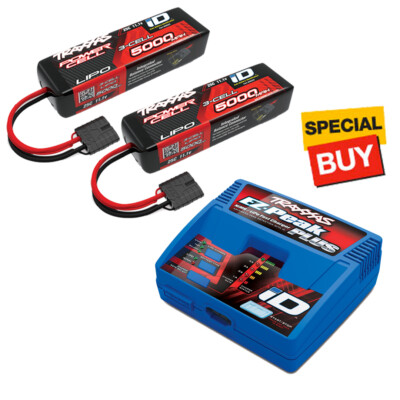 Traxxas 5000mAh 11.1v Power Cell 3S 25C LiPo Batt (2) w/ EZ-Peak Plus Fast Chrgr