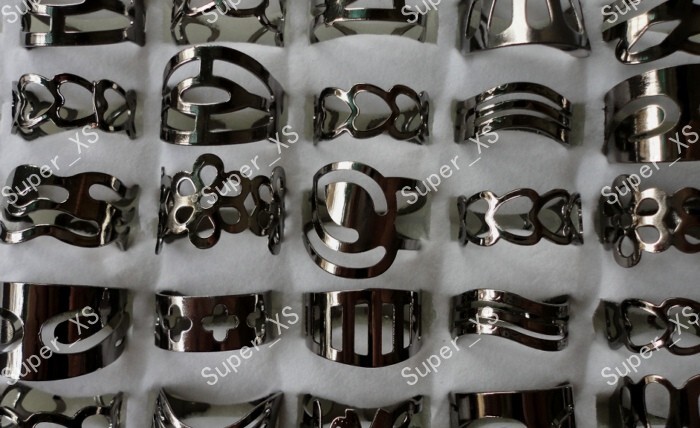 100Pcs Wholesale Mix Titanium Style Black iron Alloy Rings For Women Men Jewelry