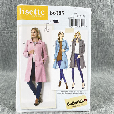 Butterick 6385 Fitted Coat w Princess Seams Misses Size 14 Sewing Pattern 