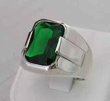 Solid 925 Sterling Silver Green Zircon Gemstone Wedding Mens Unisex Gift Ring