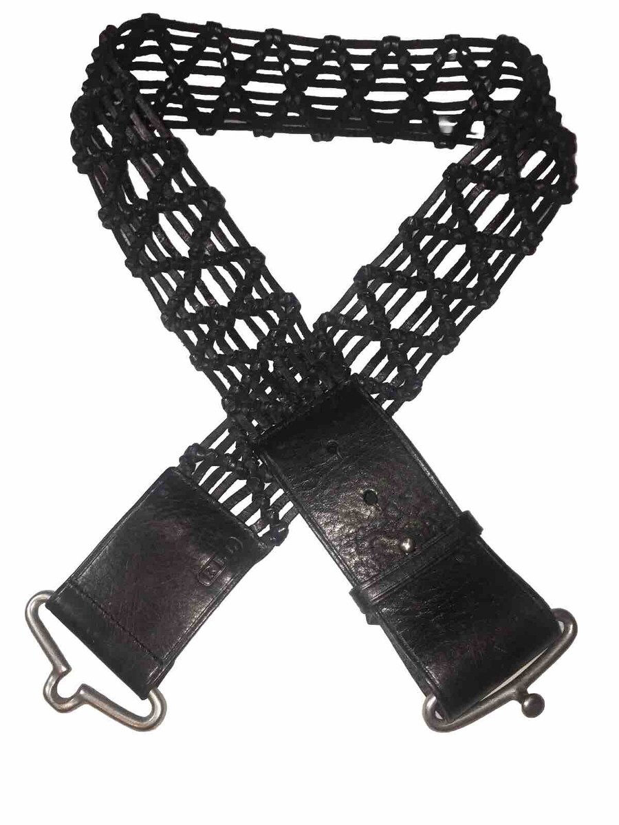 RALPH LAUREN RLL Black LEATHER Braided WOVEN Wide BELT M/L 