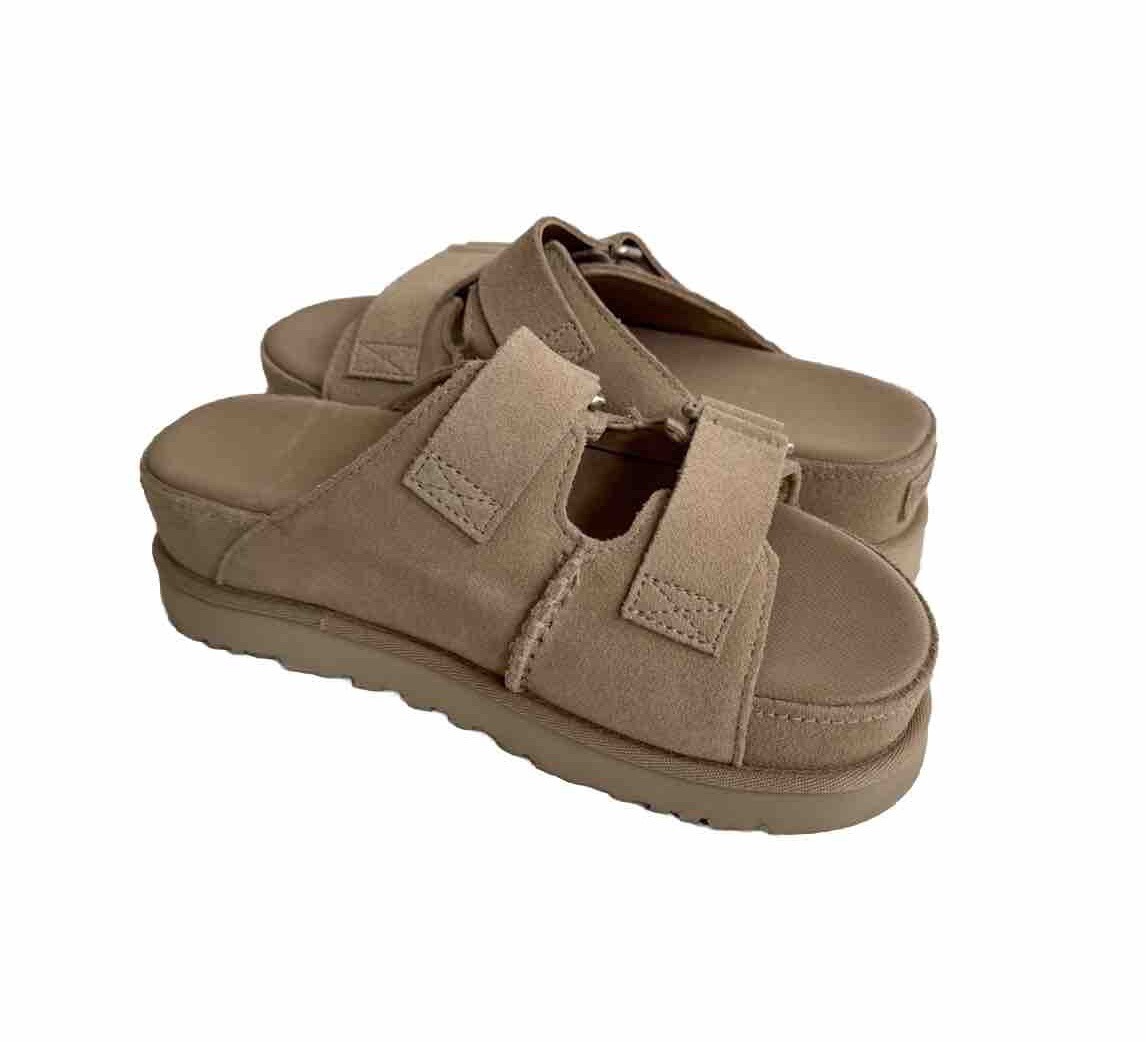 UGG GOLDENSTAR HI SLIDE SUEDE SAND PLATFORM SANDALS US 9.5