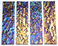 4 PIECES 1" x 4" BLACK IRIDIZED TEXTURED GRANITE BULLSEYE 3mm THICK GLASS 90 COE