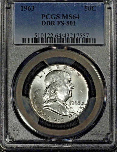1963 Franklin Half Dollar, PCGS MS64, DDR FS-801