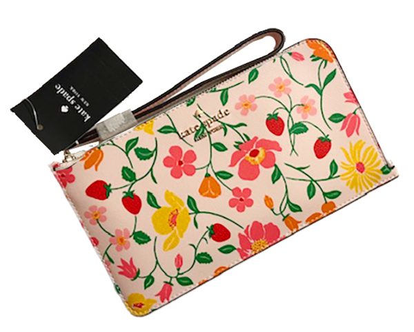 はな NWT Kate Spade Lucy Strawberry Garden L-Zip Medium Leather