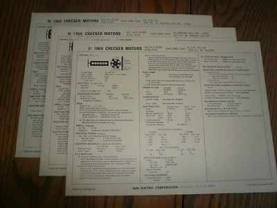 1969 Checker Motors Sun Electric Tune-Up System 3 Charts