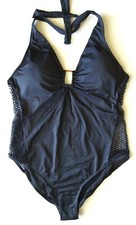 Swimsuits for All Women's Halter Mesh Sides Black One-Piece Swimsuit size 16