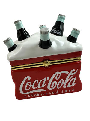 COCA-COLA HINGED COOLER BOX 2001 HAND PAINTED CERAMIC GIFT-GIVING