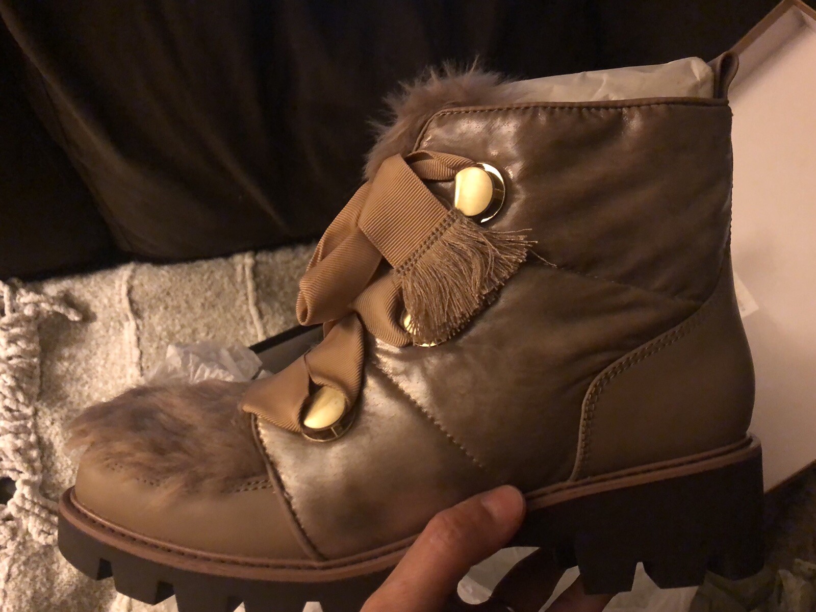 Kelsi Dagger Brooklyn Size 8 Fax Fur Lug Sole Bootie In Champagne Boots Sold Out image 4