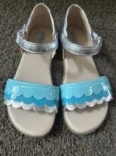 Gymboree Tide Pool Silver Aqua Teal Scallop Sandals Shoes Toddler Girl Size 11