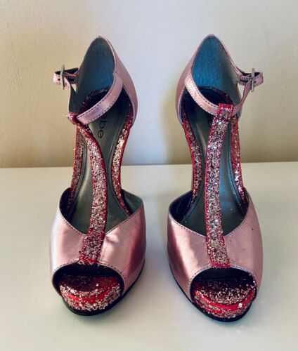 Bebe Pink Metallic Glitter Heels Size 5.5