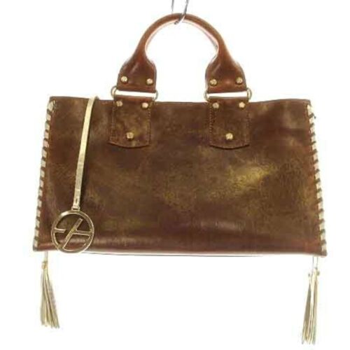FRANCESCO BIASIA Boston bag handbag leather fringe brown gold color /NW27 Used - Picture 1 of 8
