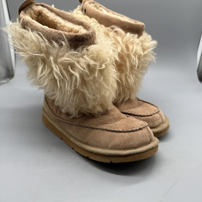 UGG Boots Womens Size 6 Beige Suede Shearling Furry Mid Calf Pull On SN 5189