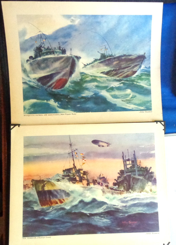 Pair 50s Navy Beaumont 13x10 Print Sea Terrier Mosquito Patrol off Aleuts Arthur