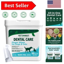 50 Natural Finger Dental Wipes for Dogs  Cats - Gentle Plaque  Tartar Remover