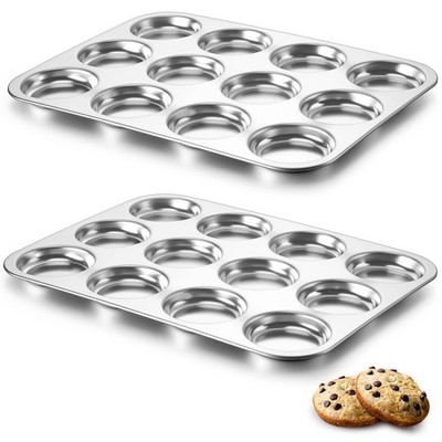 12-Cup Muffin Top Pan (2 Piece), Stainless Steel Muffin Pan Cupcake Tin with ...