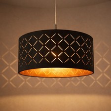 Pendelleuchte Hängelampe Esstischlampe Stoff schwarz gold 1 flammig H 140 cm