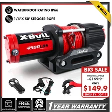 X-BULL Electric Winch 4500lbs Synthetic Rope 12V Towing Trailer UTV Truck 4WD