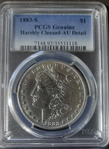 1883-S Morgan Dollar US Silver $1 Coin - PCGS AU Details - Harshly Cleaned