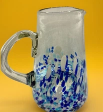 Hand Blown Cobalt💙Pitcher with Applied Handle Recycled Mexican Glass Bubble