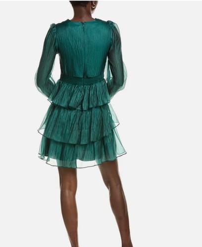 Neu ohne Etikett Rachel Parcell langärmliges Rüschenkleid metallic bestickt grün Größe 0 - Bild 3 von 14