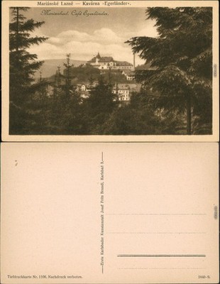 Postcard Mariánské Lázně city cafe Egerländer 1930