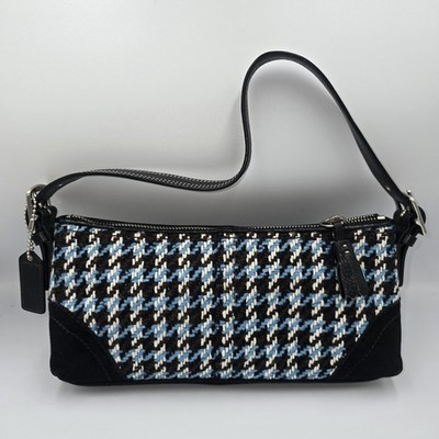 COACH F10202 Blue Black Wool & Suede Shoulder Bag Purse Bagette Almost Vintage