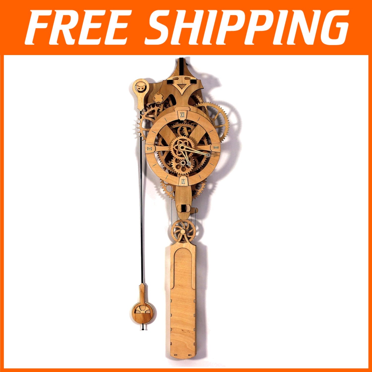 DIY 3D Wooden Gear Clock Kit - No Batteries, 36-Hour Run Free USA Shipping