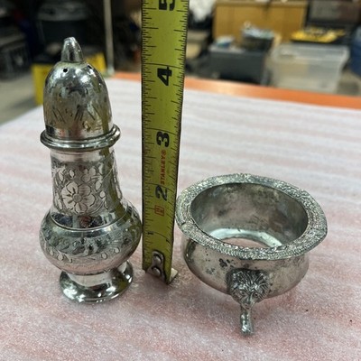 Silver Plated Salt Set, Shaker And Cellar, Shaker Has Makers Mark  N 