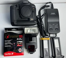 Canon EOS-1Ds Mark II Digital Camera Batteries Charger SD card Speedlite Flash