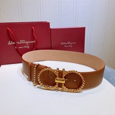 Salvatore Ferragamo Brown Leather Belt Gold Buckle 6cm