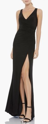 MAC DUGGAL 26513 FAUX WRAP SLEEVELESS V-NECK BLACK GOWN  Size 8