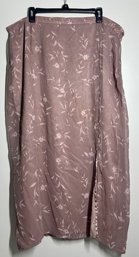 Vintage 90s Fairy Floral Maxi Skirt Slit Grunge Dusty Rose Shimmer Sheer 26W - Picture 1 of 11