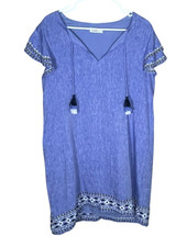 Vinyard Vines Women's Above Knee Dress Embroidered M Boho Peasant Linen