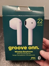 Groove Onn Wireless Earphones W/Noise Cancellation IPX4 White Bluetooth Earbuds