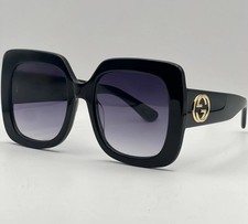 Gucci GG0083s Women Sunglasses Black Square Oversized Frame Grey Gradient Lens