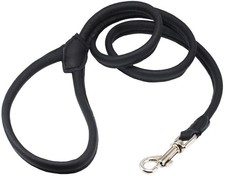 4ft Long Round Genuine Rolled Leather Dog Leash Black Small 3/8 Inch Puppy