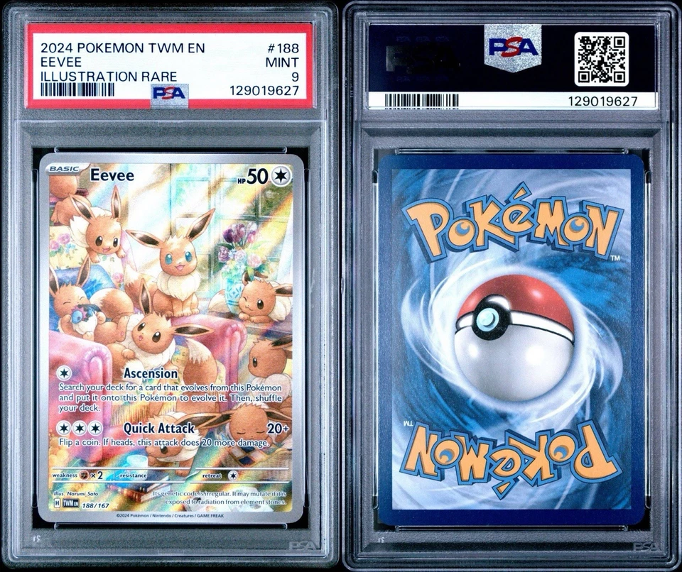 2024 POKEMON TWM EN-TWILIGHT MASQUERADE ILLUSTRATION RARE #188 EEVEE PSA 9 - Image 3 of 3