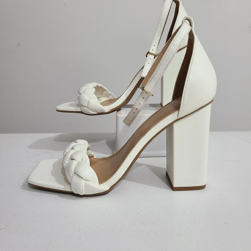 Женский размер 9-Dream пара с открытым носком лодыжки ремень белый коренастый каблуки туфли сандалии - Изображение 2 из 4
